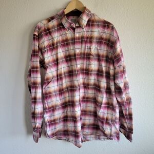 Cinch Brown Pink Plaid Button Down Shirt Mens Size Medium Western Cowboy